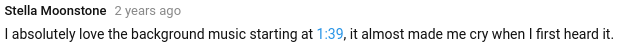 A commenter expresses an emotional reaction to the harp line.